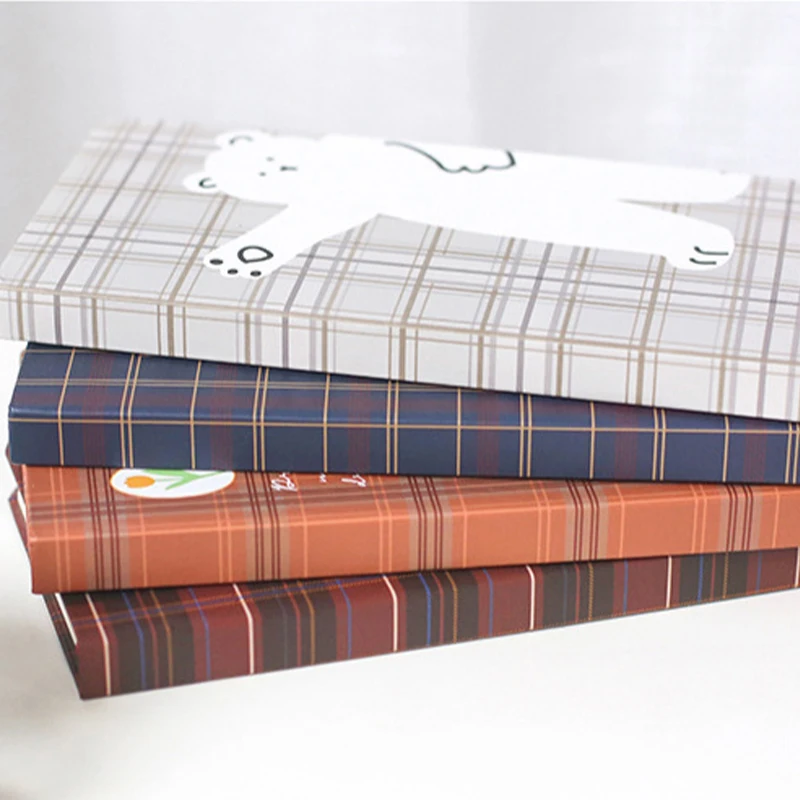A5 Creative Korean kawaii little bear Student  plaid cover 168 Page Diary Book Stationery Notebooks