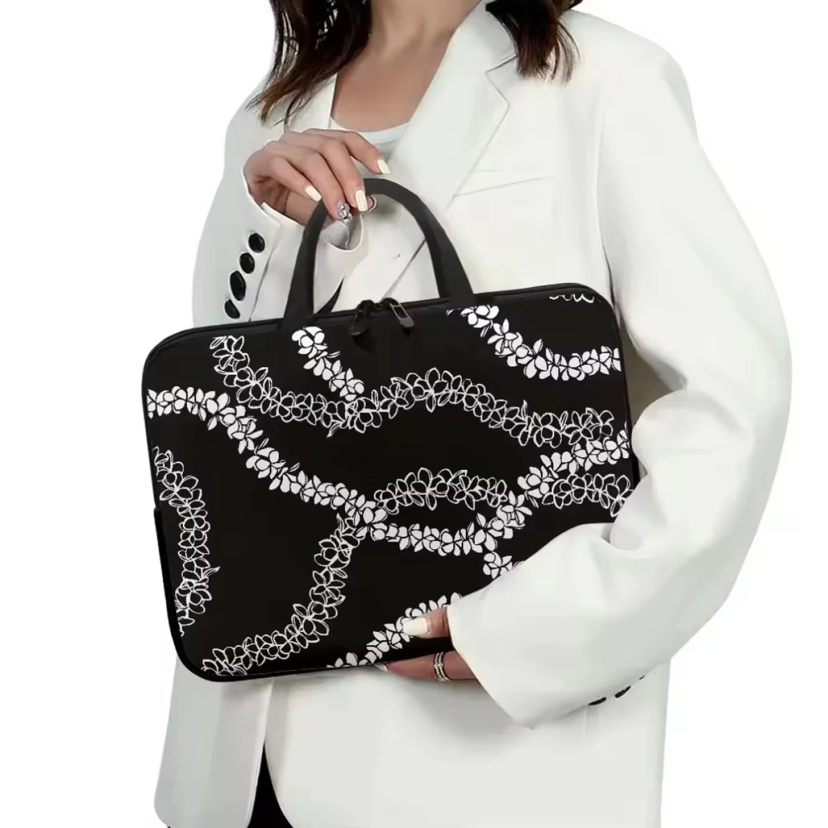 Cheap Woman Handbags Multi Size Neoprene Laptop Bag Customized Puakenikeni Lei Lavender Printed Laptop Bag Handbag