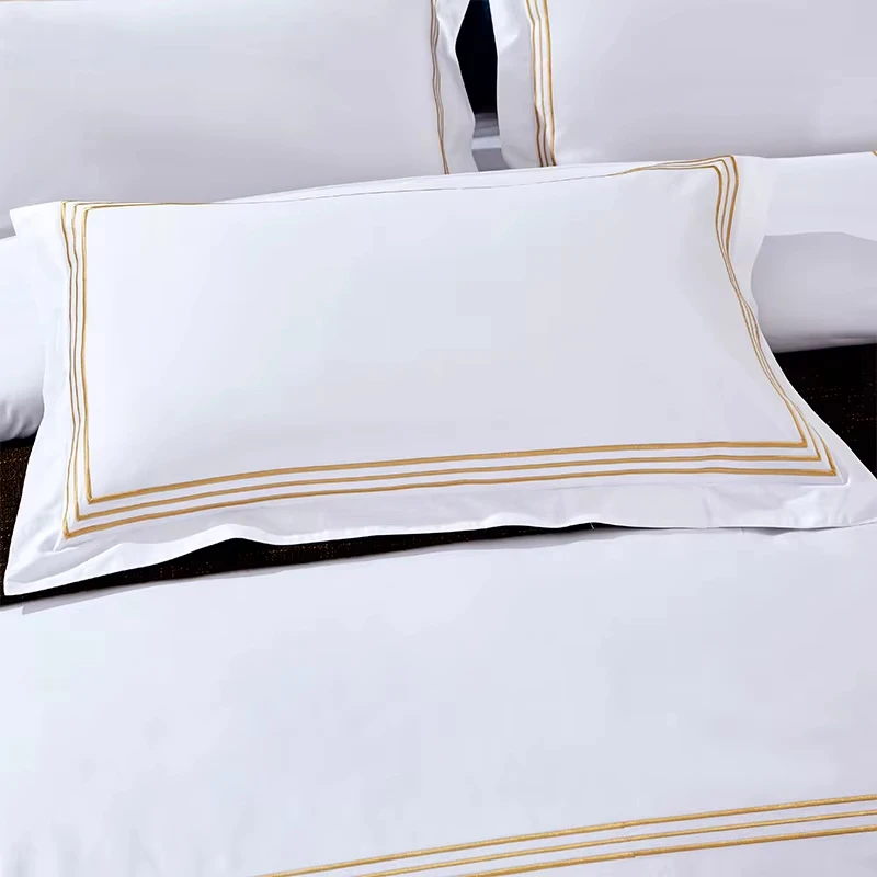5 Stars Hotel Bedding Set Pure Cotton Satin Strip Bed Line Duvet Cover Sheet