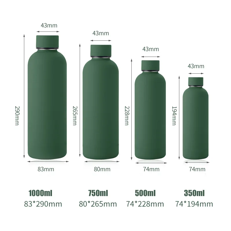 Double Wall Insulated Thermos Bottle Soft Rubber Paint Small Mouth Stainless Steel Water Bottle 500ml 750ml 1000ml
