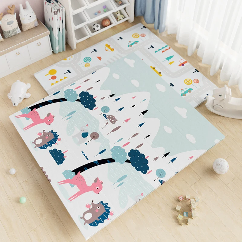 Hot Selling Non-toxic 150*180cm Foldable Double Side Printing XPE Playmat Baby Foam Crawling Mat for Baby Crawling  and Playing