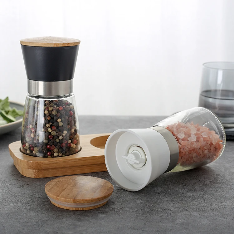 Salt and Pepper Grinder Set, Adjustable Coarseness Ceramic Pepper Mills Salt Grinder with Stand Kitchen Cooking Salt and Pepper