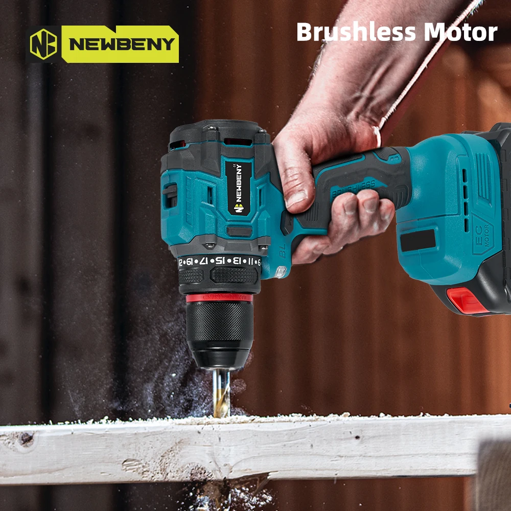 Newbeny 18V 10mm Electric Brushless Power Drill Cordless Screwdriver Impact Drill For makita 18v battery