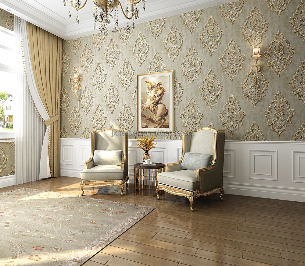 Classic European Style Non Woven Damask Wallpaper For Wall