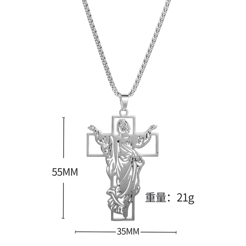 DAIHE Religious Christian Jesus Faith Based Fine Fashion Simple Men Necklace Jewelry Stainless Steel Cross Pendant Necklace