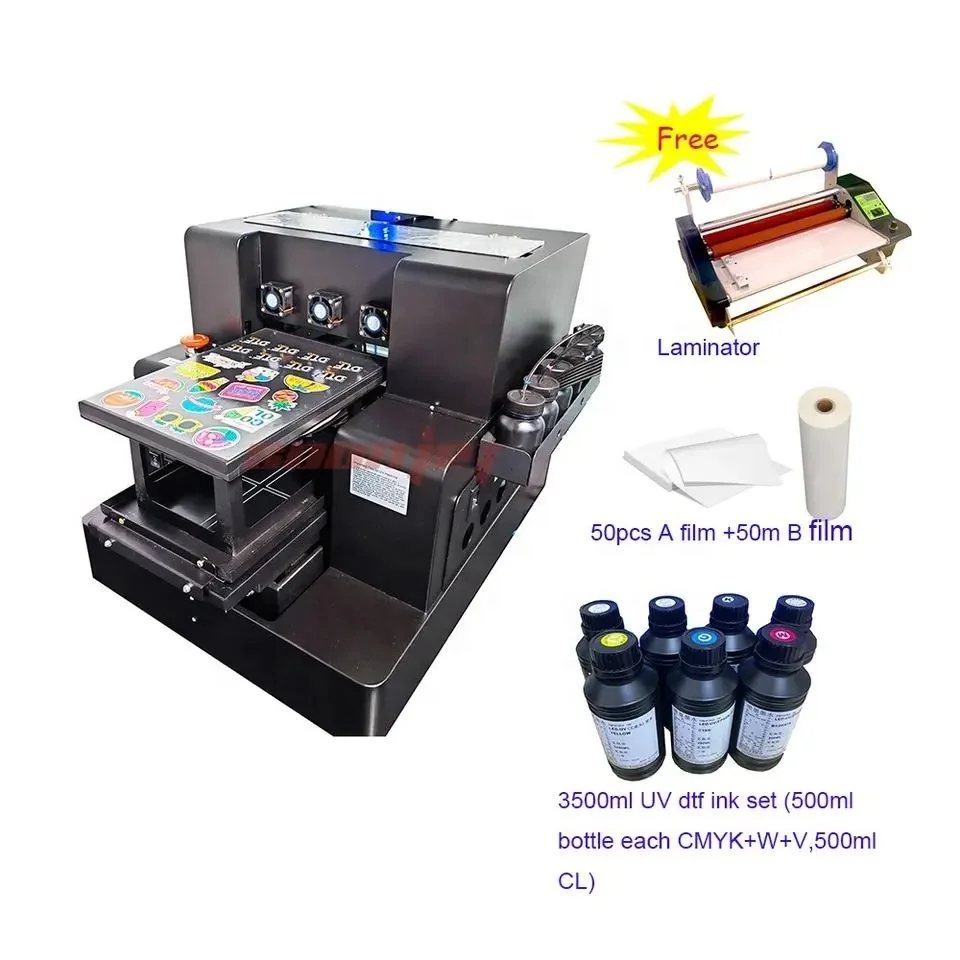 Automatic A3 UV DTF Printer a3size varnish UV print Machine for T-shirts Logo Bottle UV Sticker PET Film  phone case  Printing
