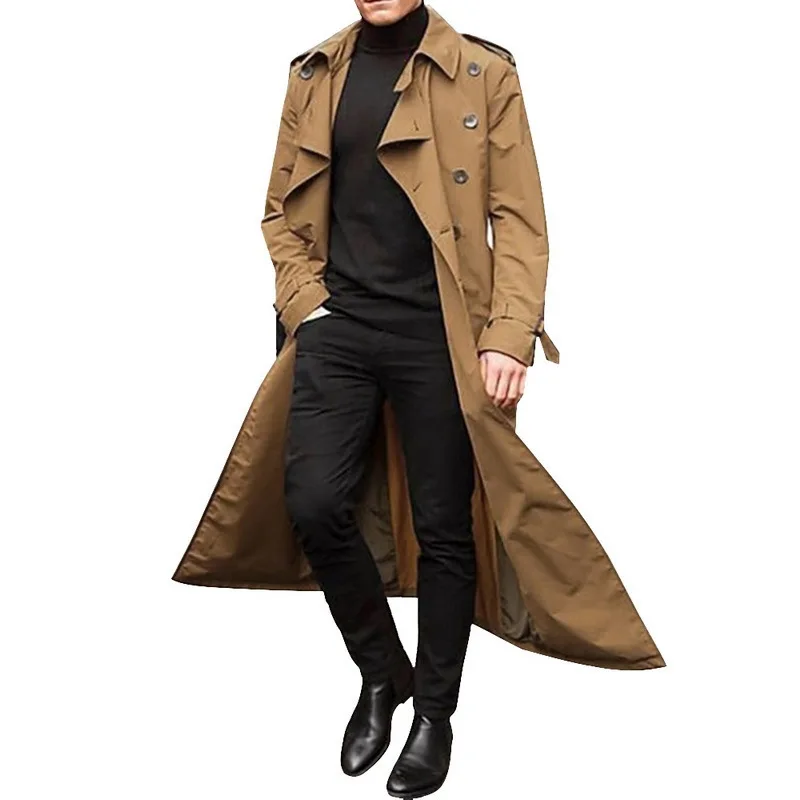 Men Trench Coat Double-breasted Lapel Windbreaker Male Fashion Autumn Winter Coat Long Design Trench Male