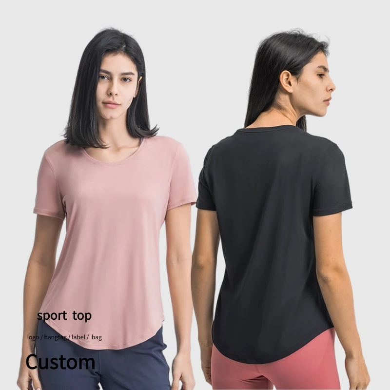 2024 Summer Brief Sports Wear Casual T-shirt Short Sleeve Athleisure Yoga Top Women Gym Tshirt Stretchy Solid Workout Shirt