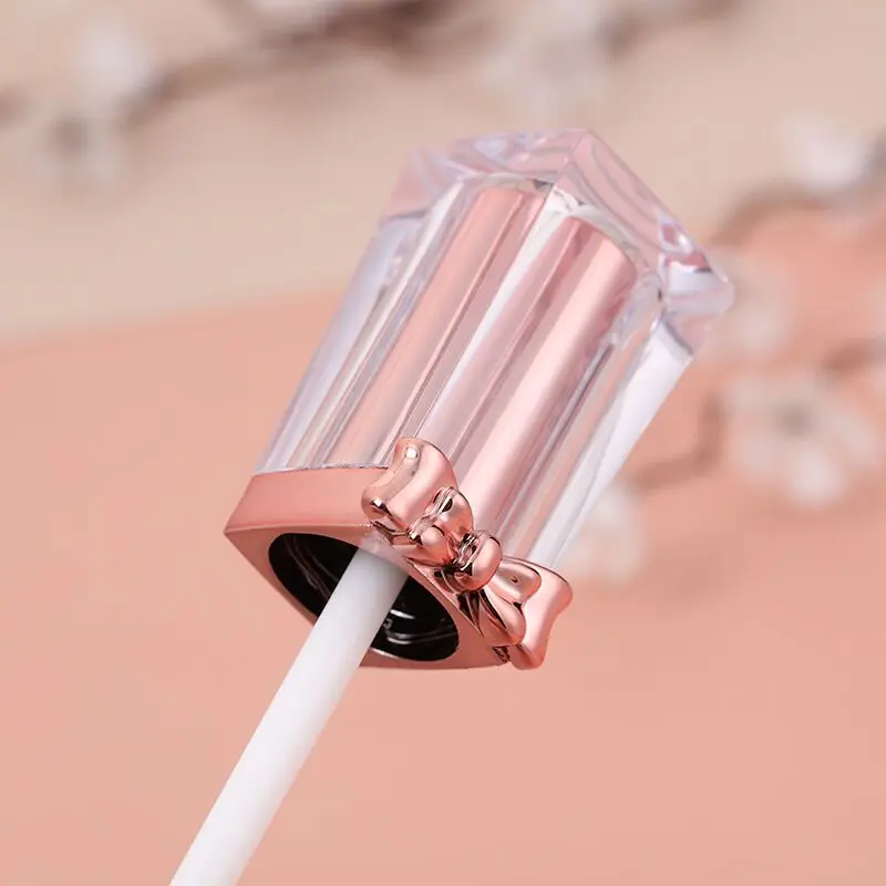 New Custom clear Square luxurious Lip Gloss Tube with Wand rose gold bows on