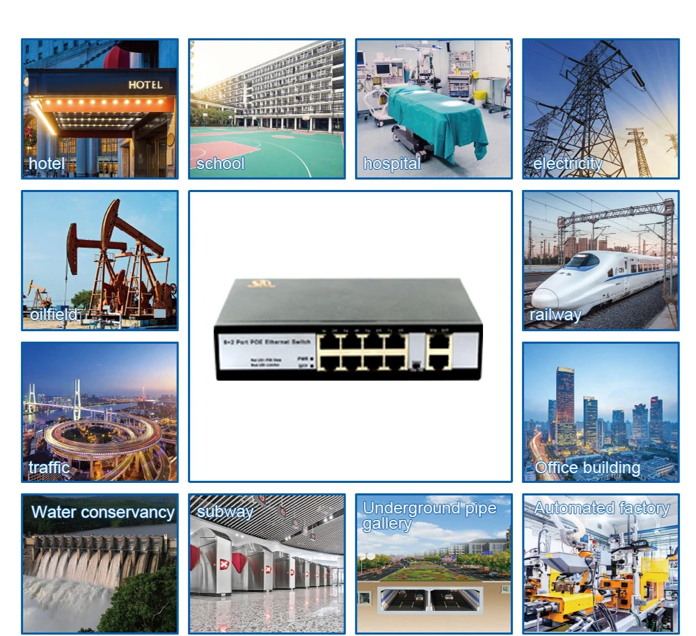 8 port poe + 2 uplink poe switch 48v extender 250meter IEEE802.3af/at standard poe network switch
