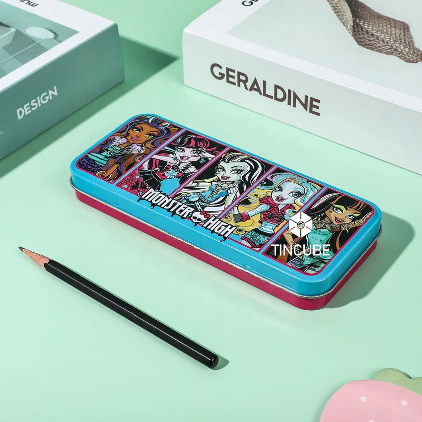 Manufacturers custom student tinplate stationery box metal pencil box  pen case stationery gift hinge tin box