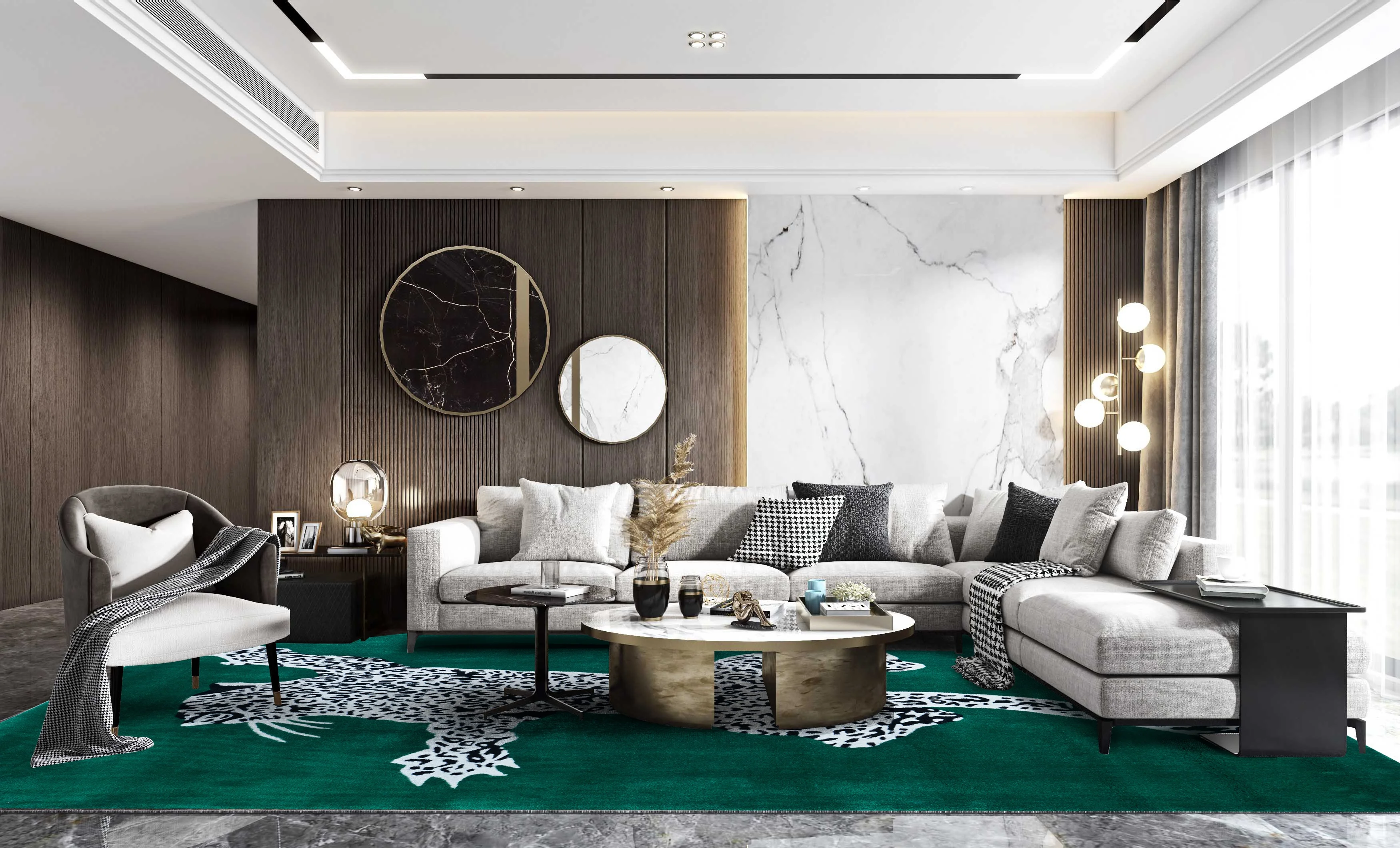 Luxury Green Animal Leopard Rug Handmade Floor Carpet for Livingroom Bedroom