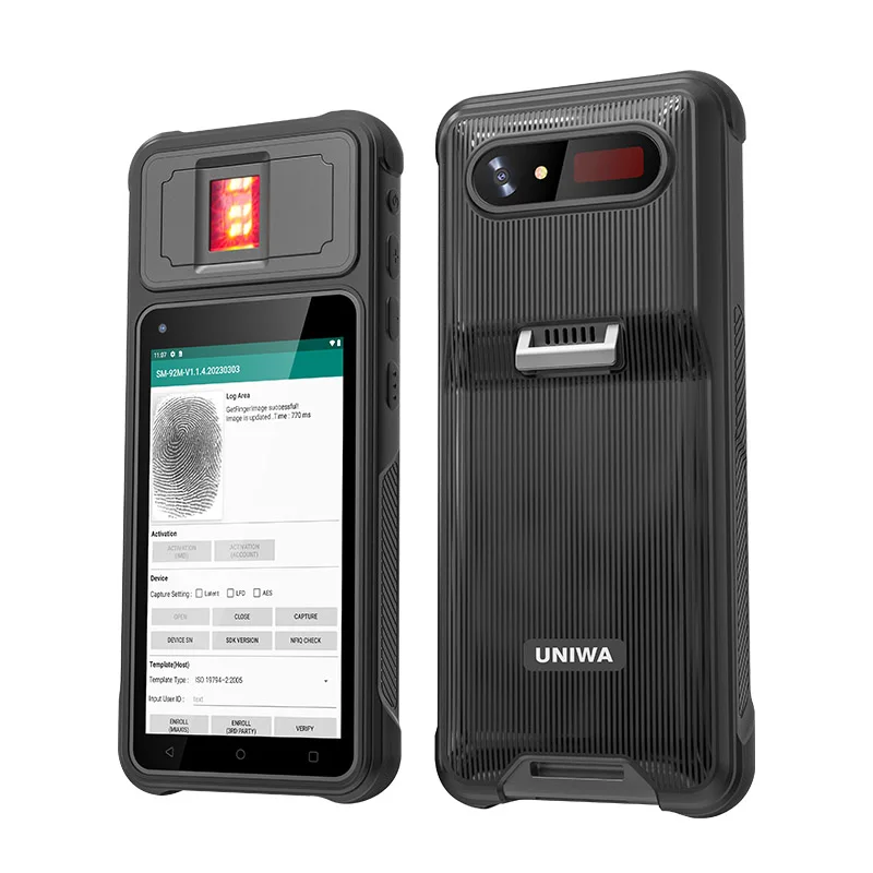 UNIWA F501 портативный 5-дюймовый NFC защищенный 2D сканер терминал биометрический считыватель отпечатков пальцев Android 12