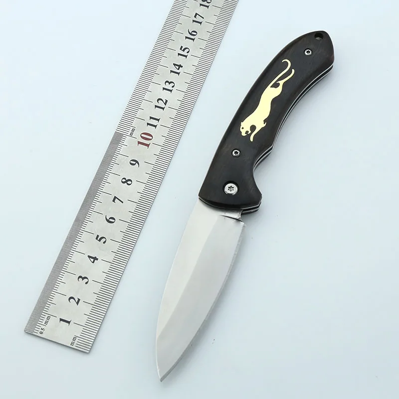 3-layer composite sandwich steel Folding Knife Custom Leopard pattern Ebony Handle Pocket Knife Tactical Survival Hunting knife