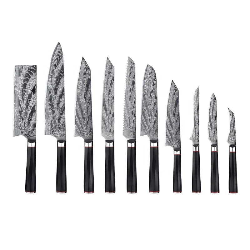 Unique Twist Octagonal Handle Damascus Steel Chopping Knife Handmade Stainless Steel Knife Set