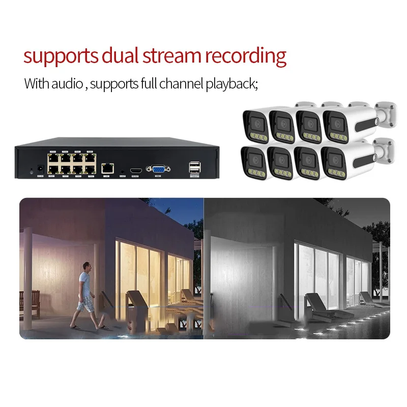 5mp 8ch dual light source POE KITS IP cctv camera system POE Nvr Audio Record Kits