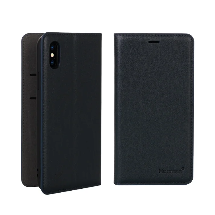 Hanman high quality customize shockproof fashion Genuine Leather Wallet Phone Case for iPhone X XS 12