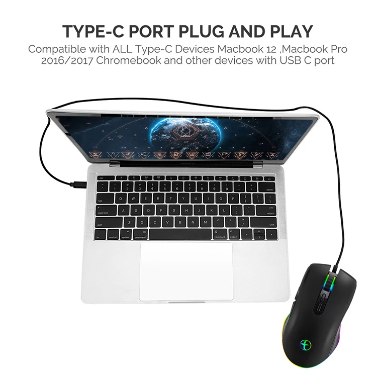 Эргономичная usb c мышь RGB Проводная игровая типа с 4 режимами подсветки