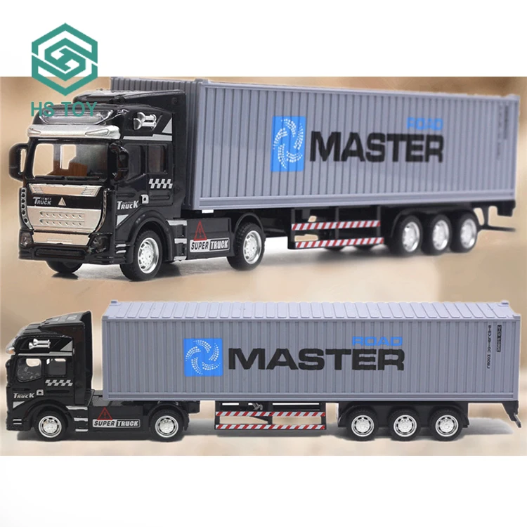 HS 1 50 Scale Popular Custom Logo Pull Back Container Metal Truck Car Model Diecast Trailer Car For Boys