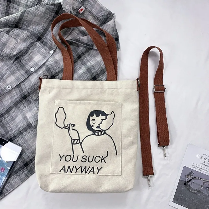 New style custom printed logo tote shopping cotton canvas bag female canvas Ins cute large with handle cross body bag