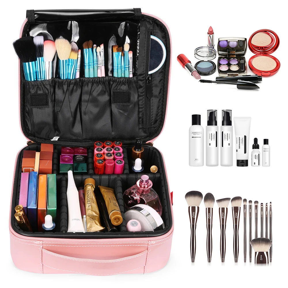 Wholesale Custom Pink Gold Logo Makeup Organizer Gift Carry All Pouch Fashion Toiletry Travel Cosmetic Bags With Divider Eva