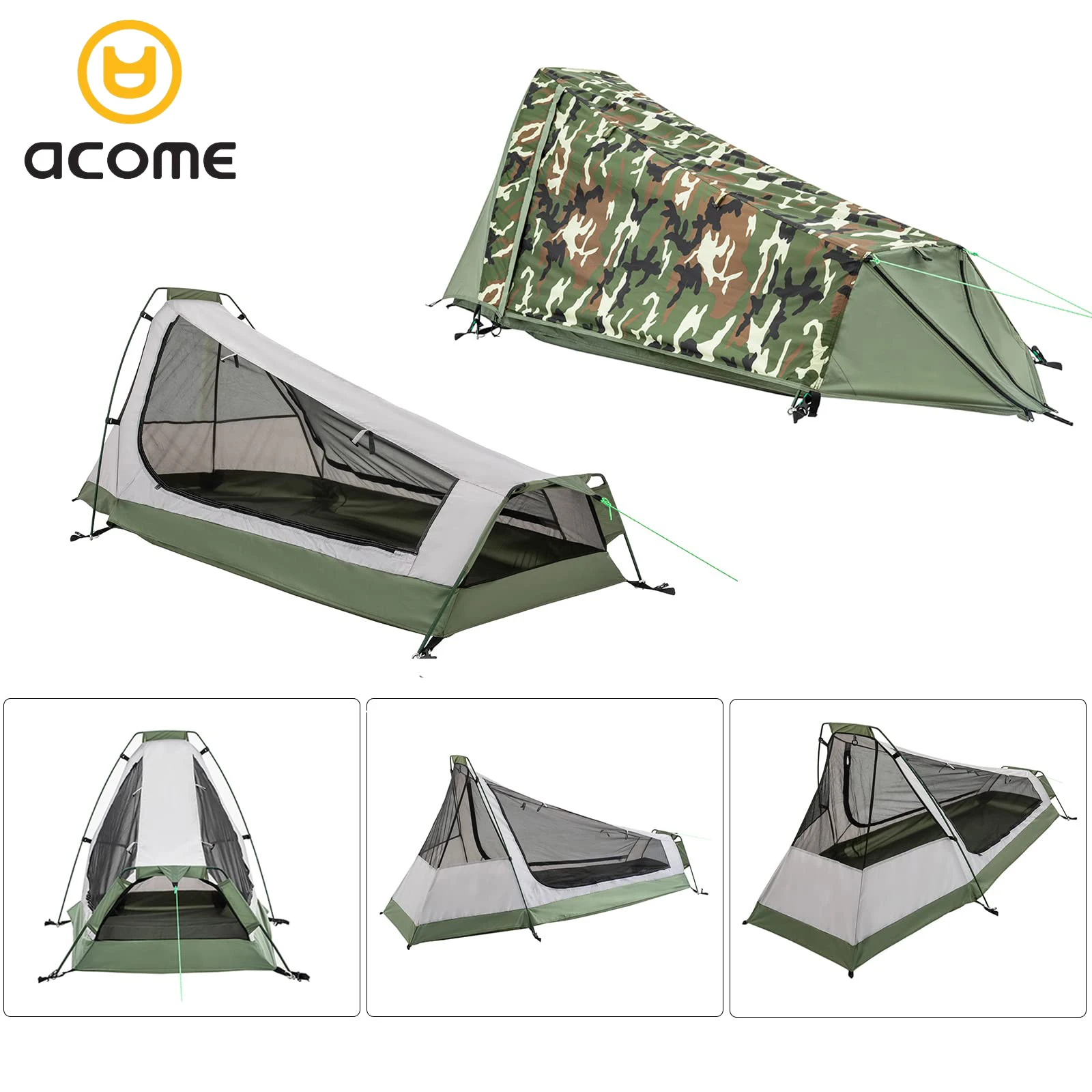 Acome Outdoor Camping Double 2 Person Canvas Swag Tent Waterproof Beach Tent Single Swag Tent