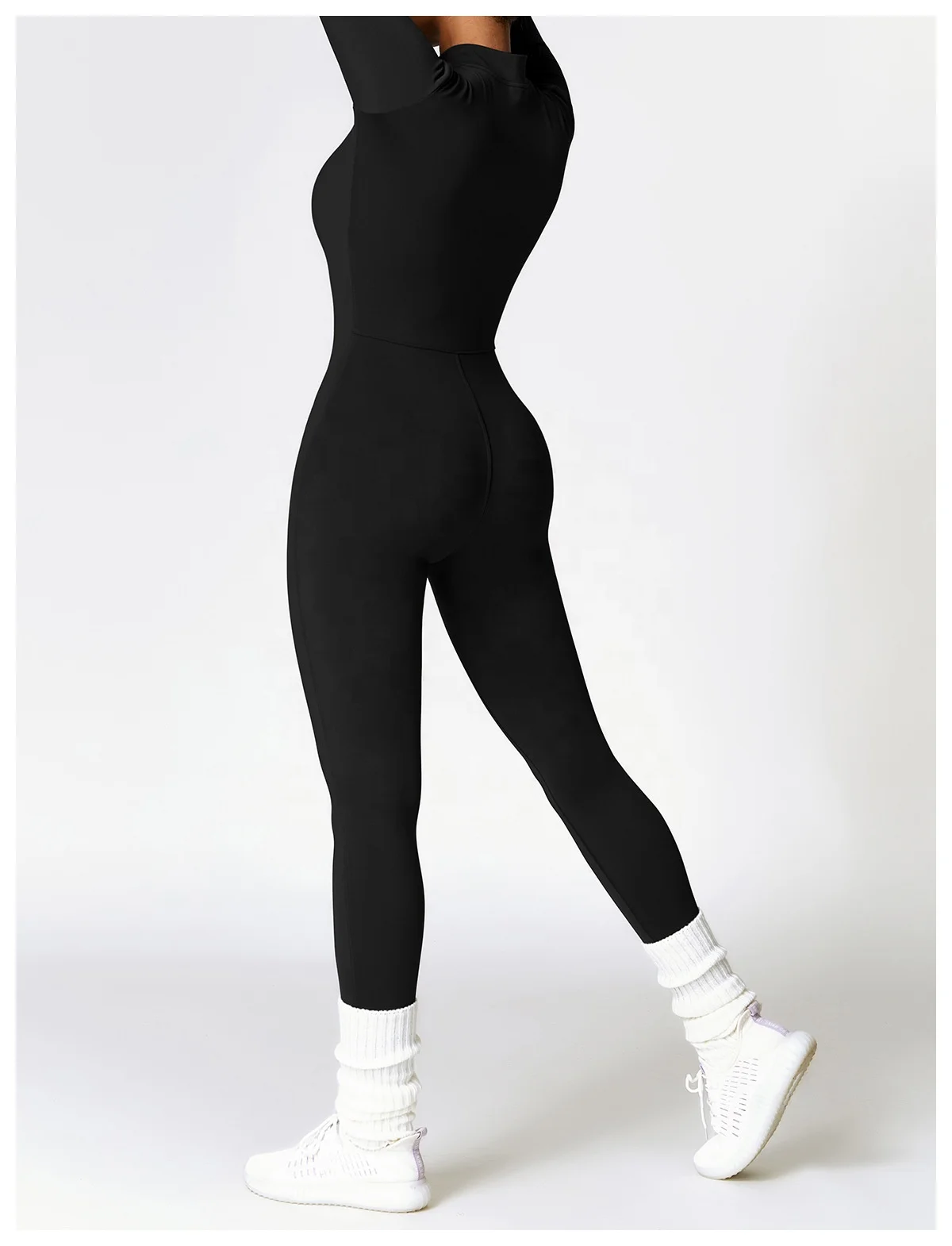 LOLOLULU Fleece Zip Up Skinny Butt Jumpsuits Women Sports Tummy Control Rompers Polyester Onesies