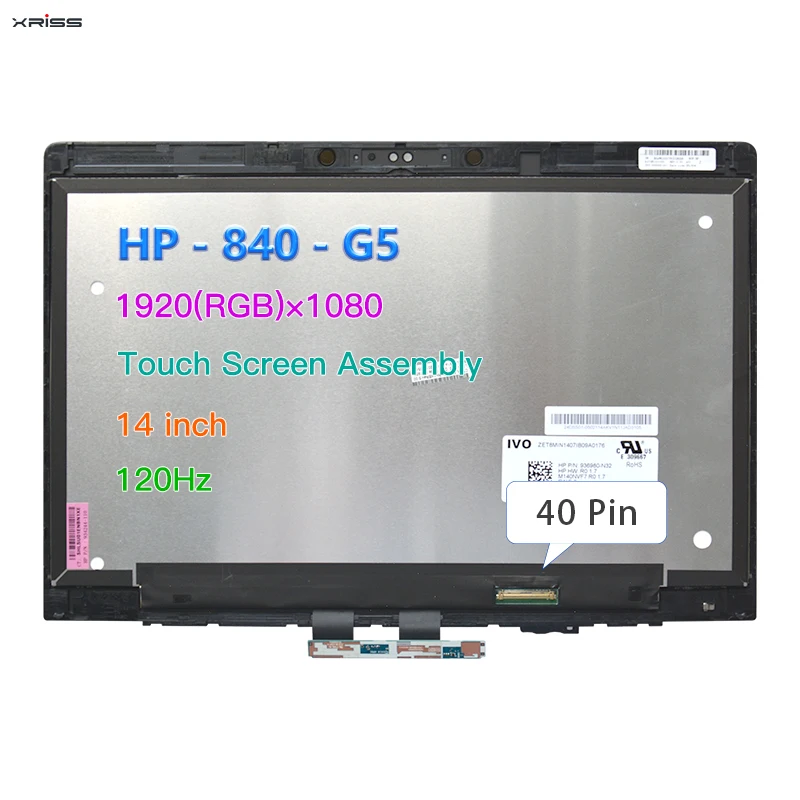 RISS LCD LED Display M140NVF7 R0 1.7 FHD IPS 14.0 Inch LCD Touch Screen Assembly For HP Elitebook 840 G5 G6