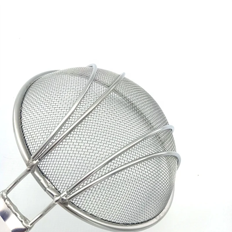 kitchen accessories Mesh wire skimmer fry basket stainless steel colander with long wooden handles