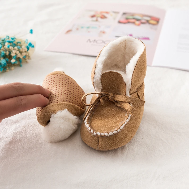 
Winter warm knitted wool baby booties princess baby shoes 2019 soft sole botton snow shoes for first walking 