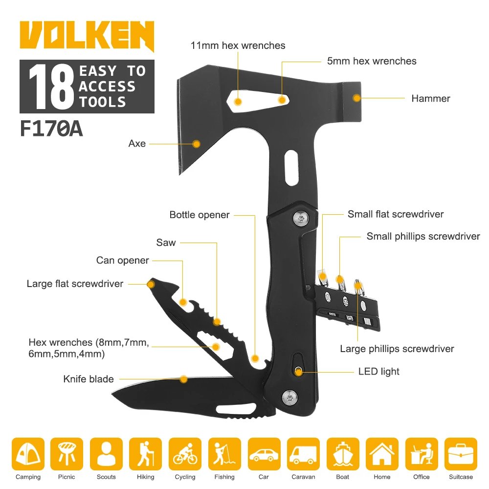 New Outdoor Multi-purpose Axe Camping Multi-purpose Tool Hhammer with Screwdriver Head Opener Teeth Knife