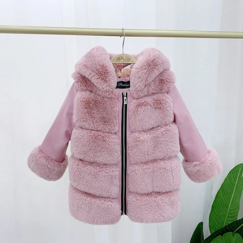 
New Winter Girls Faux Fur Jackets Coats Thick Warm Toddler Kids Winter Faux Fur Baby Coat 