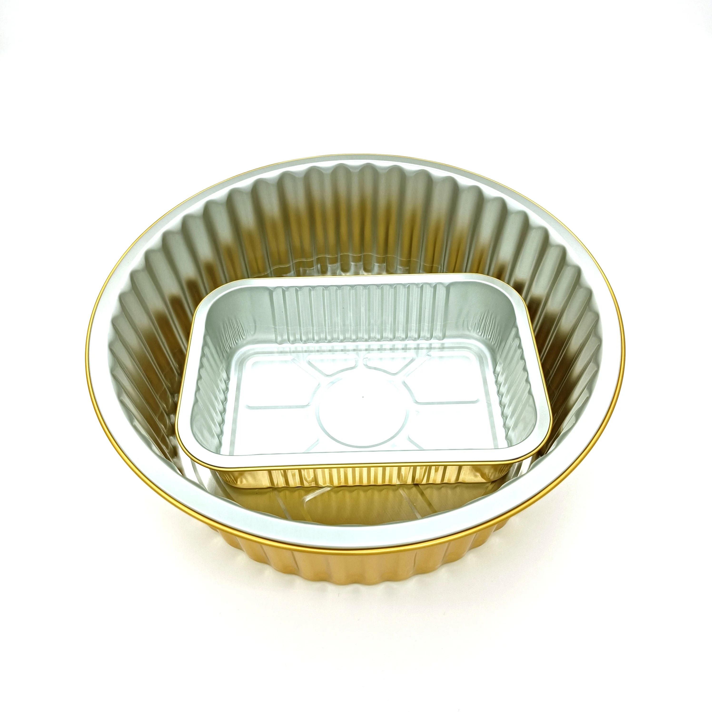 Заводская мелкая большая круглая упаковка сковородки для приготовления пищи Толстая алюминиевая фольга сковорода контейнеры для пищевых продуктов для морозильной камеры