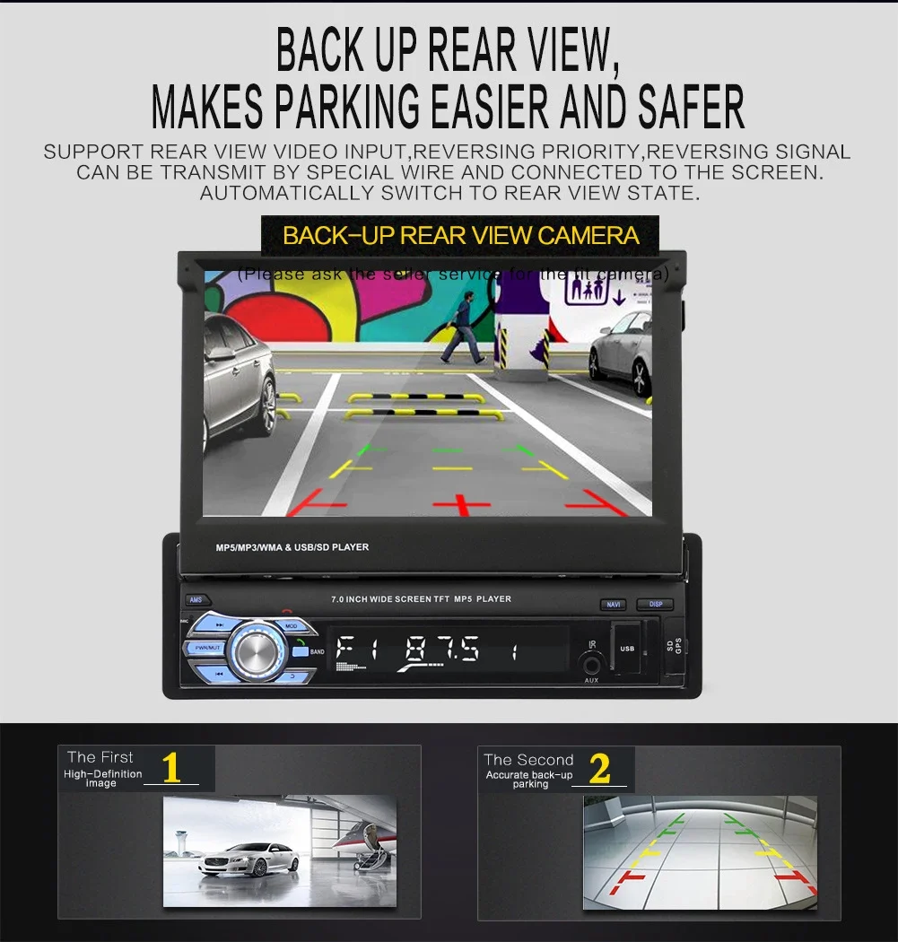 7 inch RetractableTouch Screen Carplay radio 1 din car audio stereo car mp5 dvd player Mp5 Single Din Touch Screen Car Radio