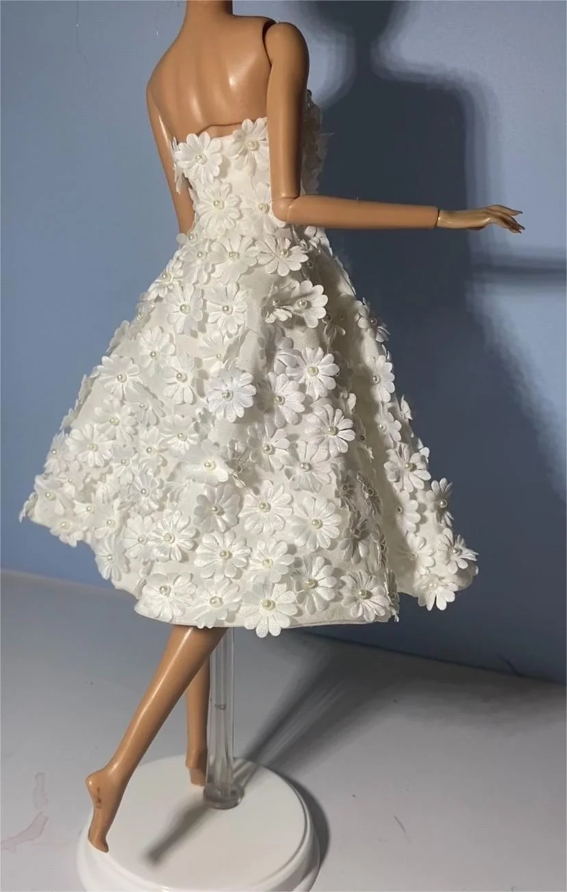 Pure hand-made 30cm doll skirt petal skirt Silk fabric pure hand-nailed beaded flowers