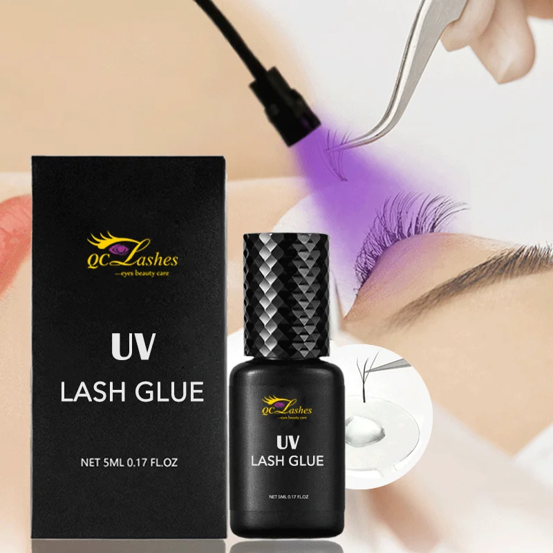 Private label led light Uv lash glue fast drying 1s lash extension glue adhesive 5ml UV black lash glue for eyelash extension