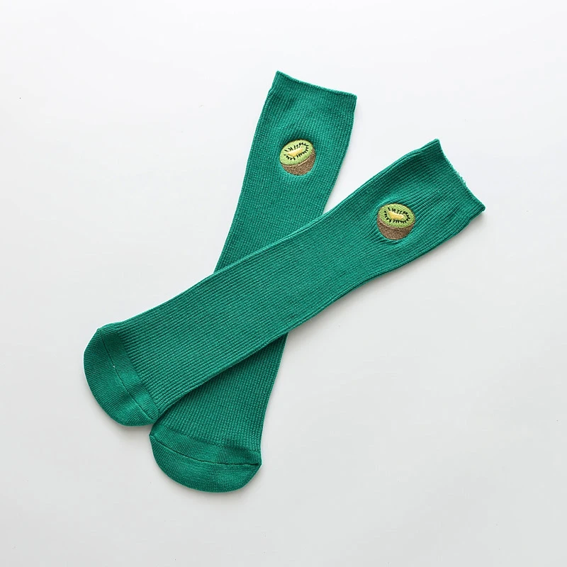 Cute Eggplant Avocado Kiwi fruit Orange Banana Peach pattern Baby Socks Combed Cotton Ribbed Cartoon Knee Length Socks for Kids