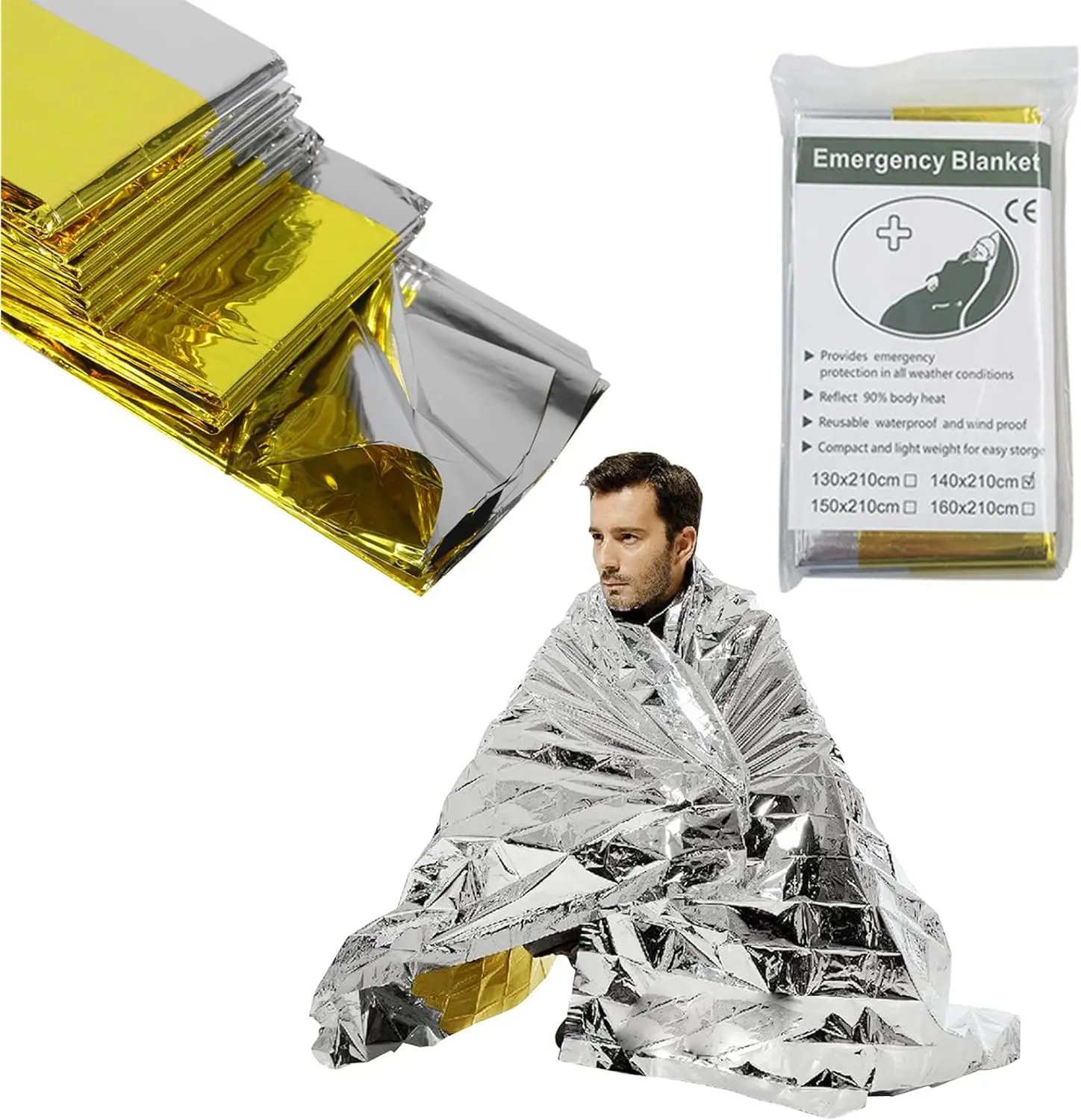 Light Weight Sheet Survival First Aid Aluminized Mylar Emergency Thermal Blanket Gold