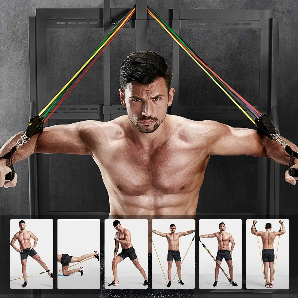 
Resistance Bands Set with Door Anchor, Handles, Waterproof Carry Bag, Exercise Bands 