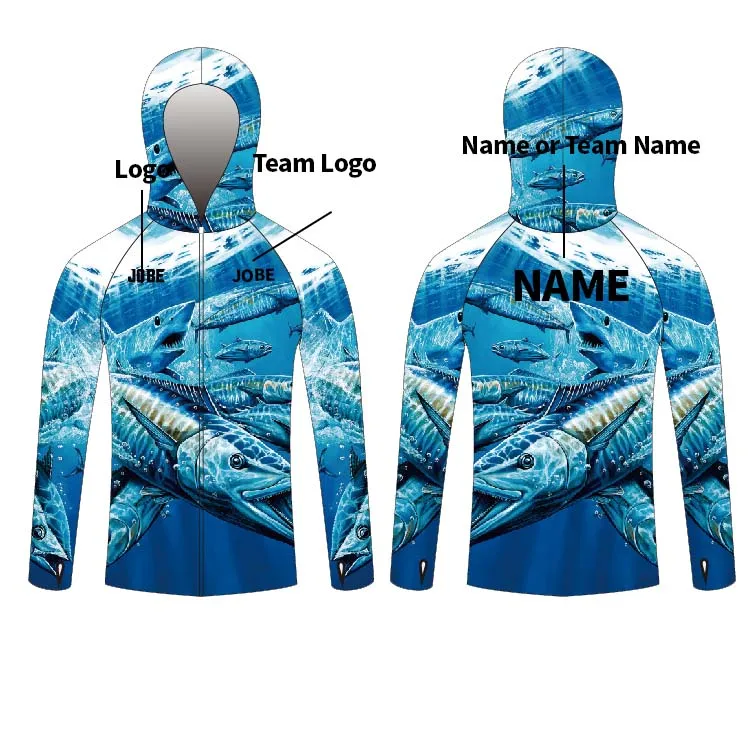 
custom sublimated navy blue short sleeve mens womens hooded upf polyester sun marlin fishing shirt 