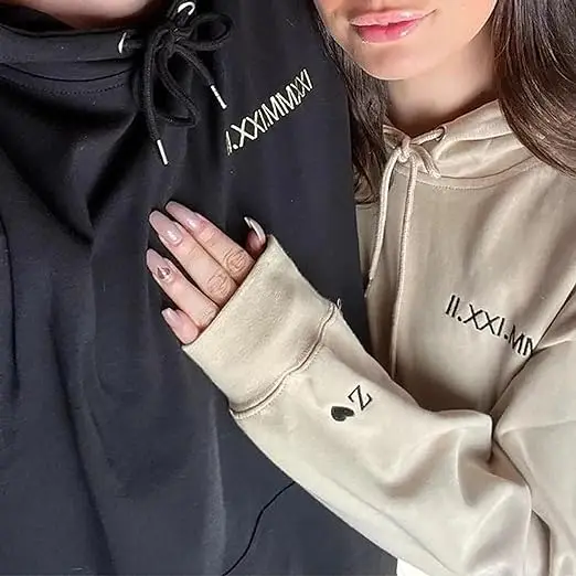 Unisex Custom Anniversary Jumper with Roman Numerals Embroidery Knitted Hoodie for Couples for Special Days in Spring Season