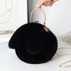 Plush Female Oblique Pu Handbags Women Bags Designer Lovely Portable Plush Bag Autumn Winter New Rabbit Ear Clip Mouth Bag