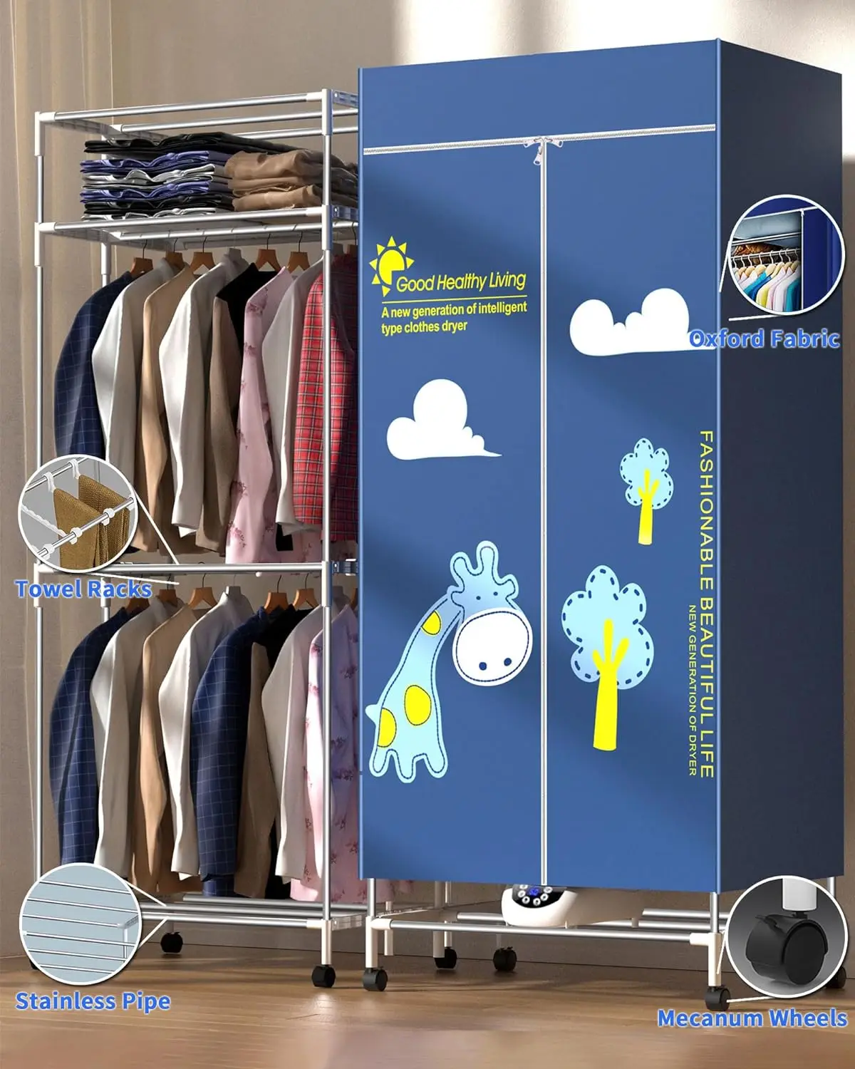 Folding Electric Clothes Dryer Machine with Remote Control 1500W Cloth Anion Clothes Air Dryer For Home