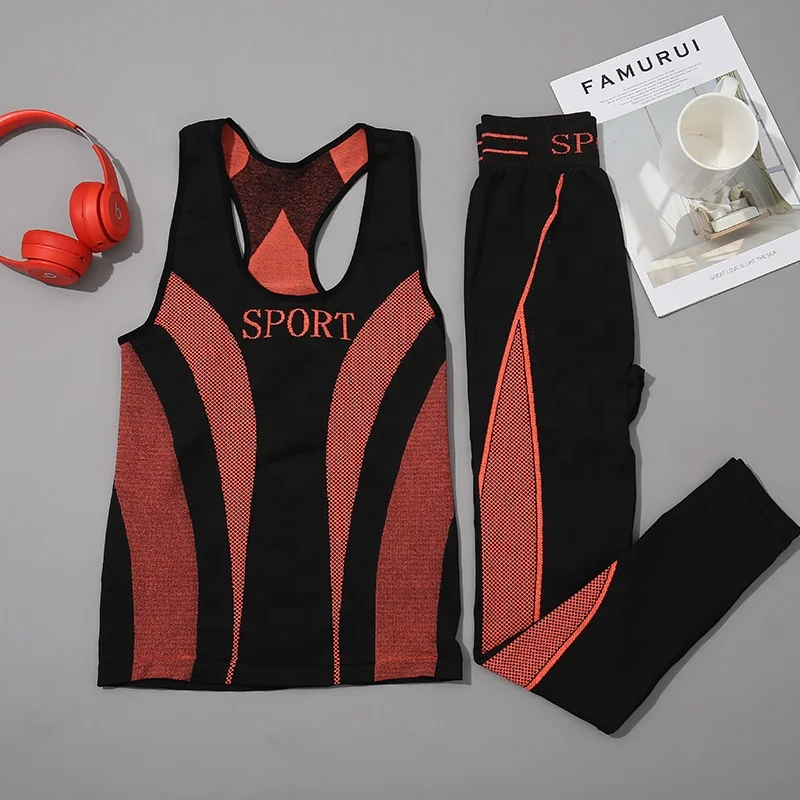 Women seamless camisole pants sport tracksuit fitness yoga wear in summer autumn