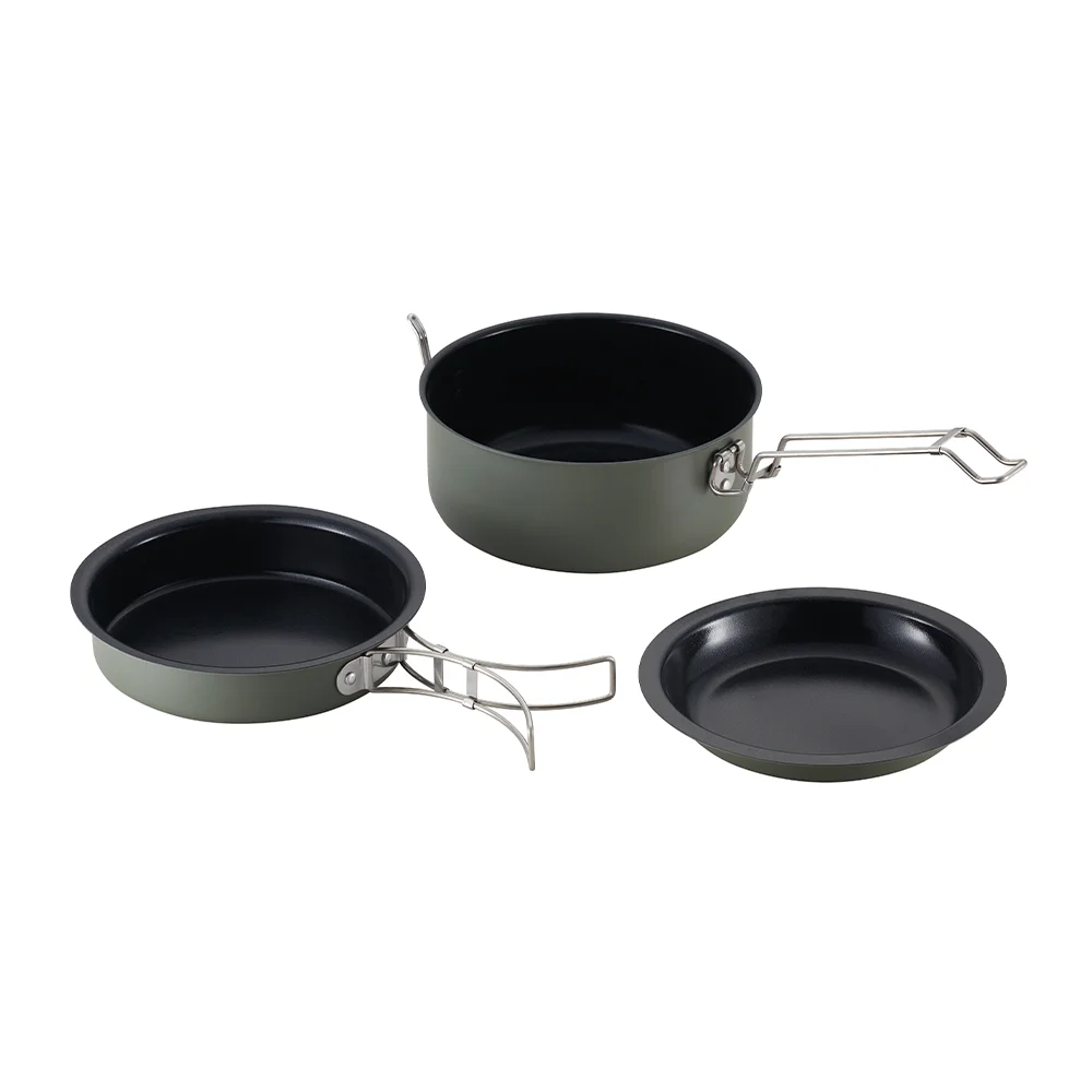 Manufacturer 3Pcs Aluminum Lightweight Pot And Pan Set Portable Outdoor Cookware Camping Cooking Pot Set