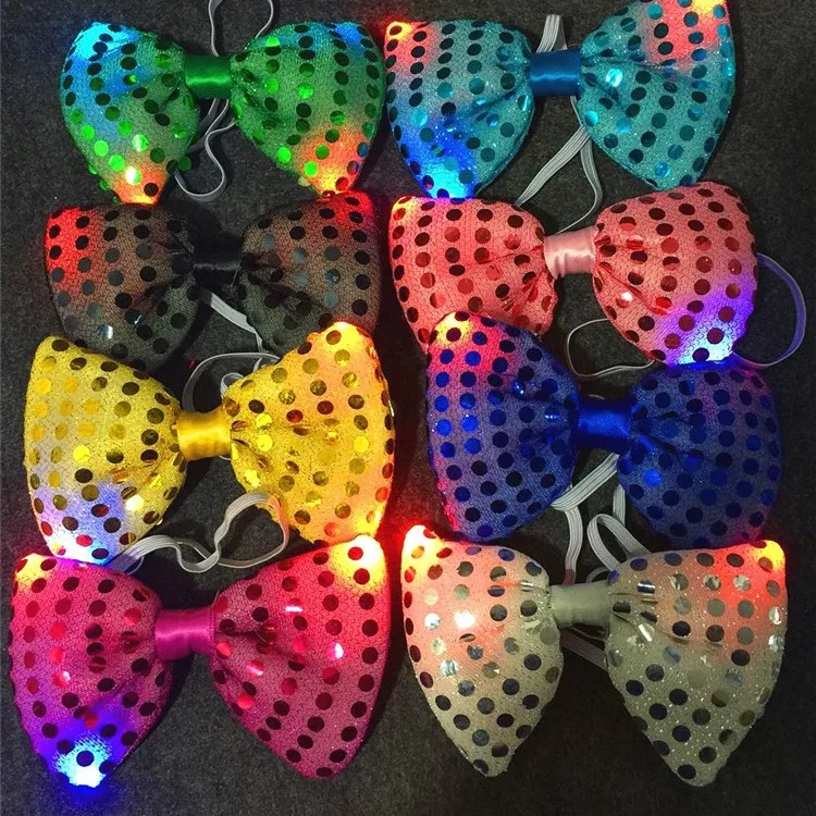 Cheap Party Supply Props Colorful Led Flashing Bow Ties Sequin Led Neck Tie Wholesale