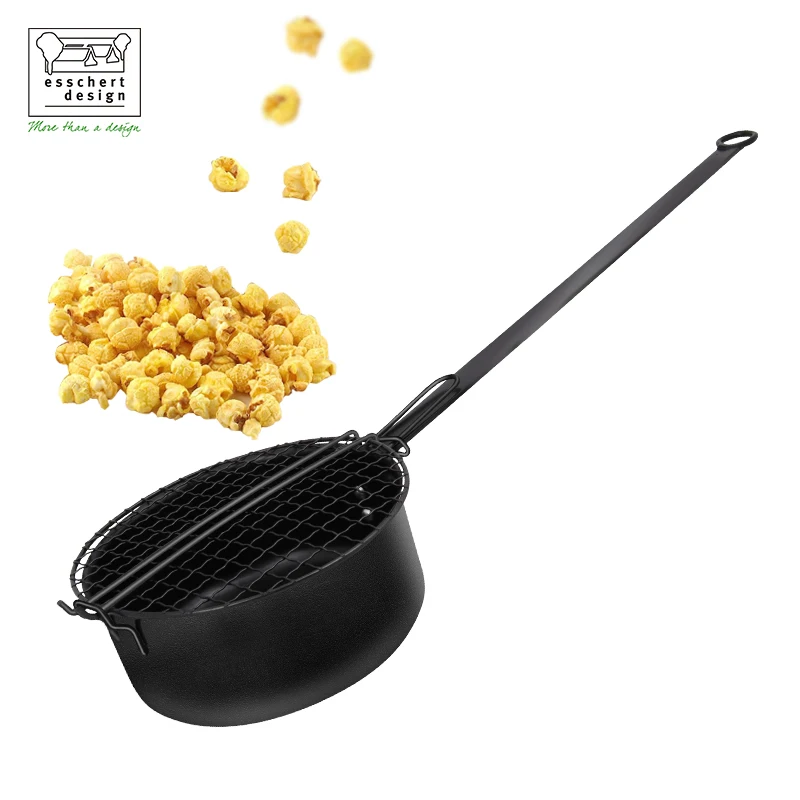 Esschert Design FF157 Carbon Steel Outdoor Cooking Pans Popcorn Pan for Camping