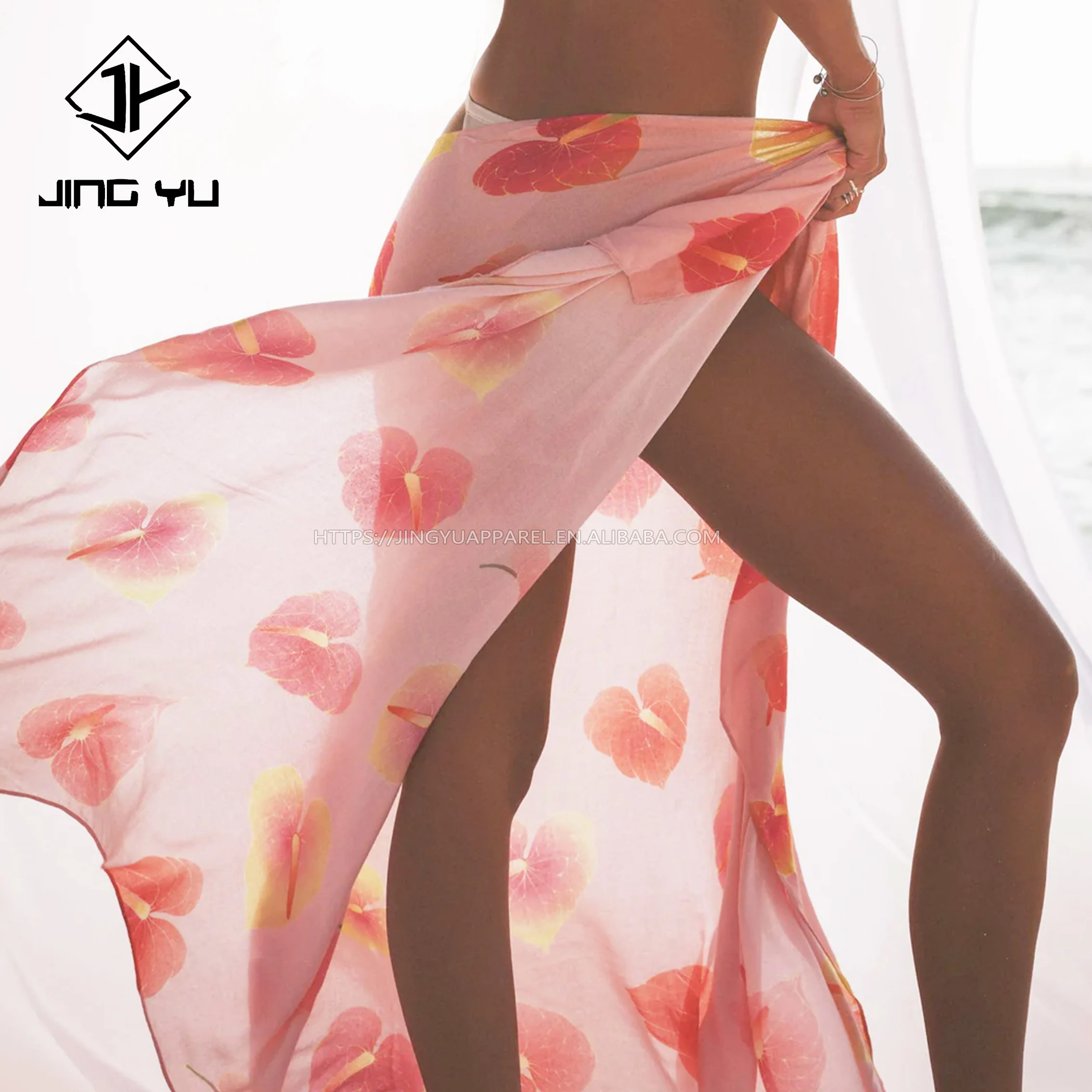 Jingyu factory custom high quality mature beach pareo  bali sarong pareo cover up custom hawaiian beach rayon pareo