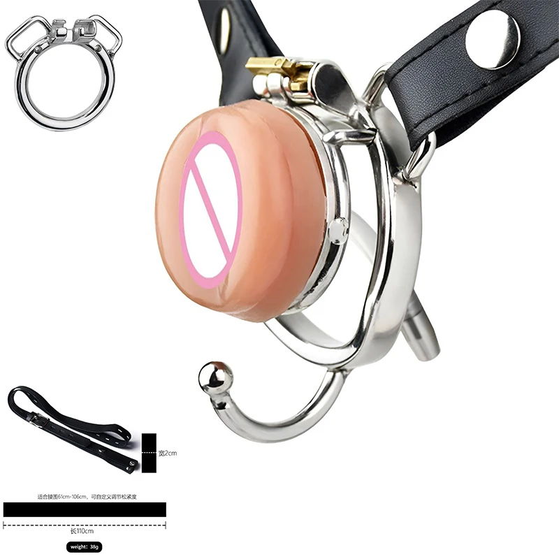 FRRK male inverted chastity cage sissy,negative lock penis cage steel with penis head for adult cock cage male chastity devices
