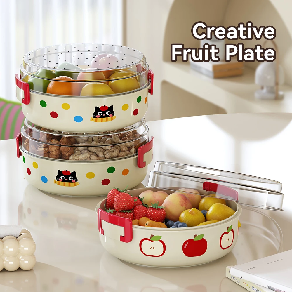 Transparent round Glass Tray with Handle Functional PET Material Food Storage Container for Kitchen Use